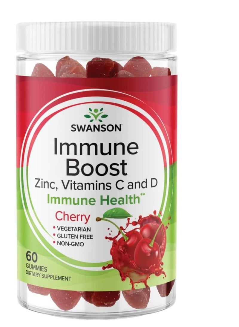 SWANSON Immune Boost Gummies , Zinc and Vitamin C & D - Cherry 60 Gummies 