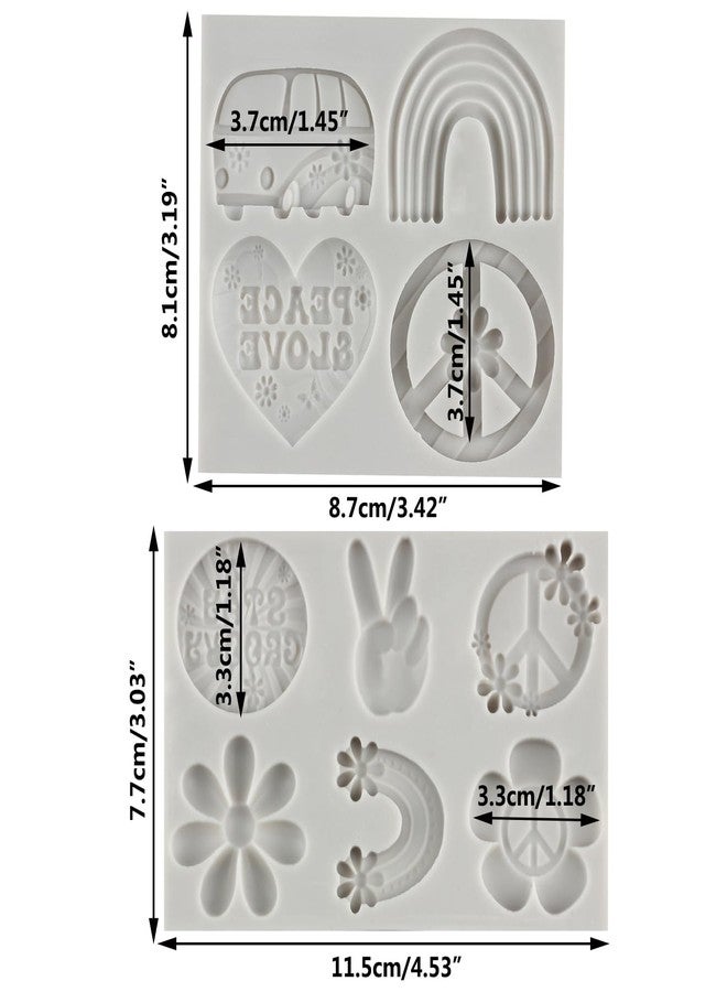 MINFEIDMS Groovy Silicone Molds Daisy Rainbows Flower Fondant Molds For Groovy Retro Hippie Boho Party Cake Decorating Cupcake Topper Candy Chocolate Gum Paste Polymer Clay Set Of 2 - Image 2