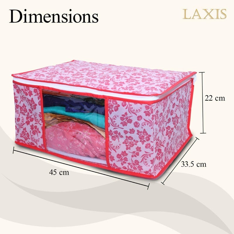 LAXIS ® Saree Covers With Zip Non-Woven Printed Saree Cover/Saree Organizer For Wardrobe/Cloth Storage With Transparent Window/Saree Bags Storage/Clothes Organizer (Peach- Pack of 6) - Image 2