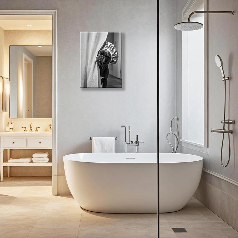 Aphila 3Pcs Black and White Bathroom Wall Art French Bulldog Reading Newspaper Dog on Toilet Canvas Wall Decor Bathroom Pictures Prints Posters Artwork Toilet Restroom Wall Decorations 12x16 Inch Framed - Image 4