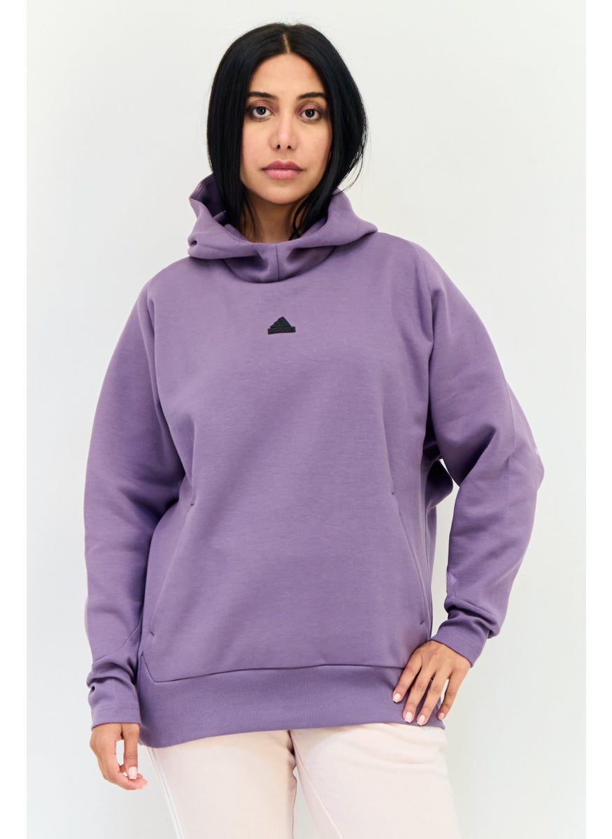 Adidas Women Sportswear Fit Long Sleeve Outdoor Hoodies, Purple  - Image 1