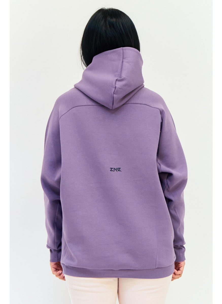 Adidas Women Sportswear Fit Long Sleeve Outdoor Hoodies, Purple  - Image 3