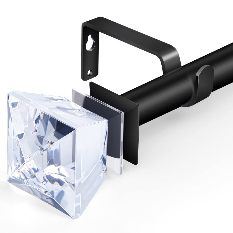 34 inch Single Window Curtain Rod with Diamond Acrylic Finial66120 inchMatte Black