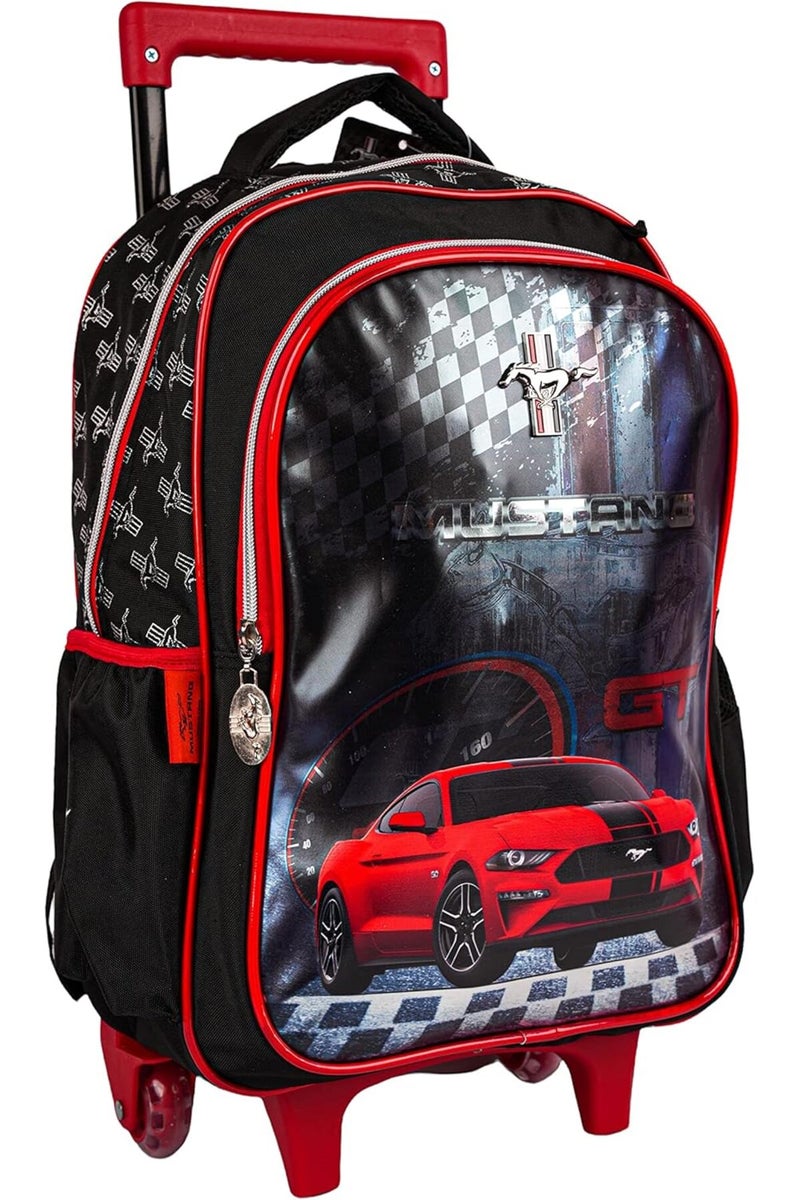 Rainbow max Mustang Boys 16" Rolling Trolley Backpack with Pencil Case - Black - Image 1