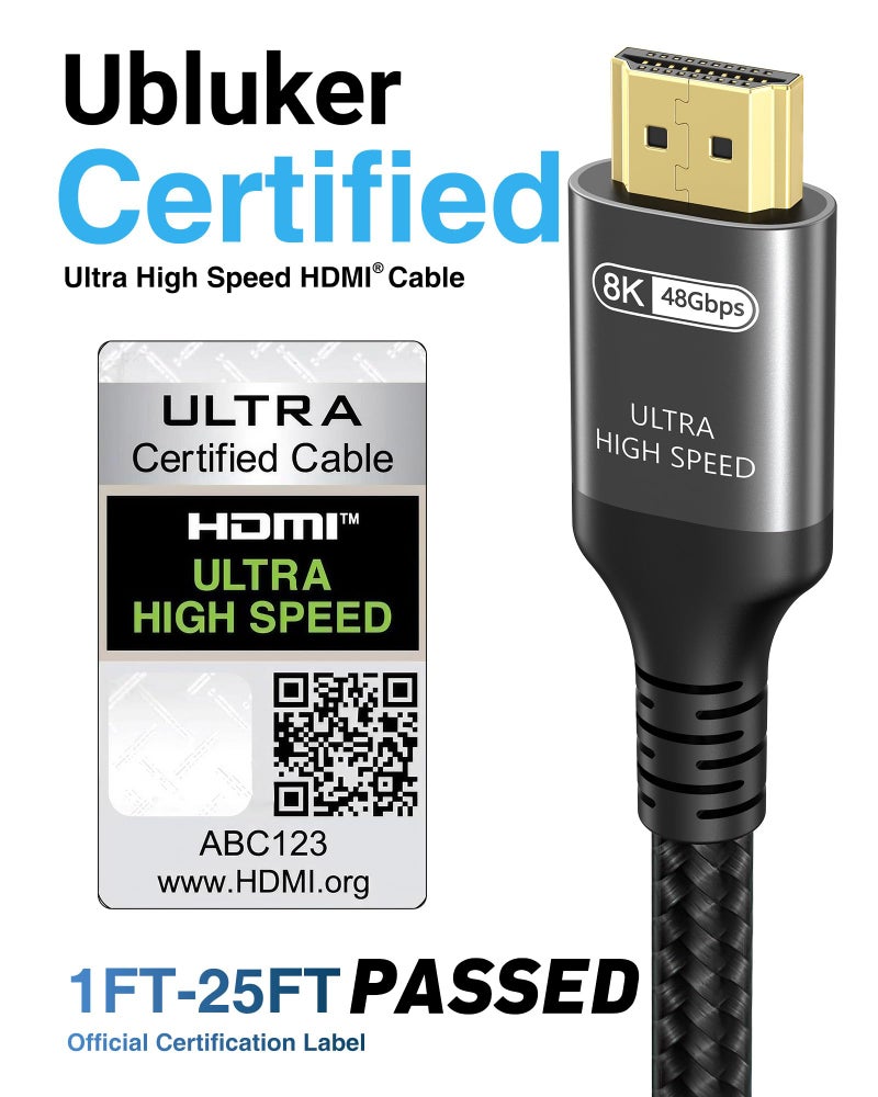 كابل HDMI من Ubluker بسرعة 10K و8K و4K، سرعة نقل بيانات 48 جيجابت في الثانية، طول 1.5 متر، كابلات HDMI فائقة السرعة معتمدة لدعم دقة 4K بتردد 240 هرتز و144 هرتز و120 هرتز و10K و8K بتردد 60 هرتز وزمن اس - Image 3