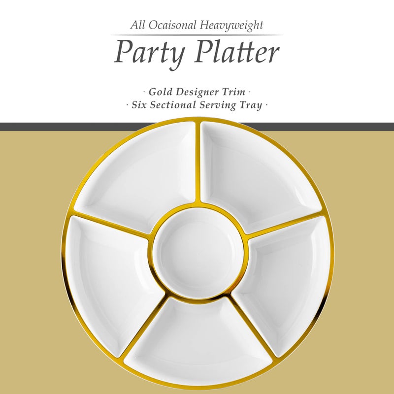 Plasticpro 6 Sectional Round Plastic Serving Tray/Platter (2, White & Gold) - Image 5