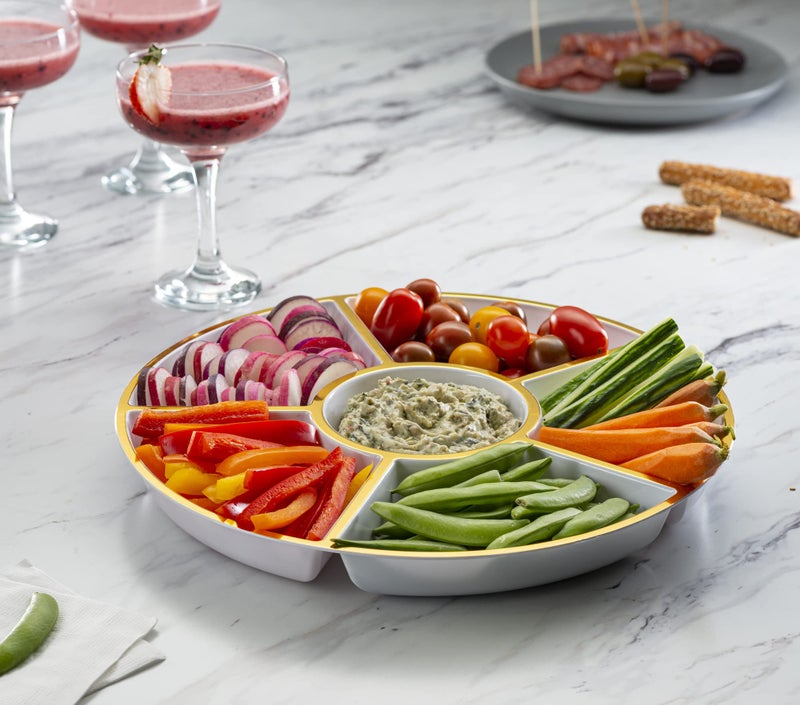 Plasticpro 6 Sectional Round Plastic Serving Tray/Platter (2, White & Gold) - Image 3