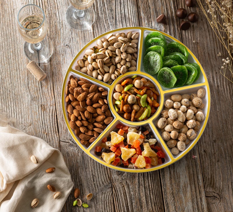 Plasticpro 6 Sectional Round Plastic Serving Tray/Platter (2, White & Gold) - Image 4