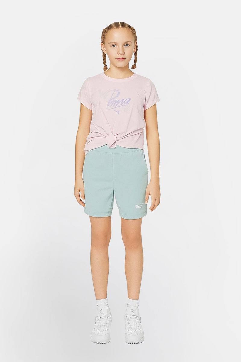 PUMA طقم خارجي مكون من قطعتين للبنات، شعار العلامة التجارية، توب وشورت، متعدد الألوان - Image 1