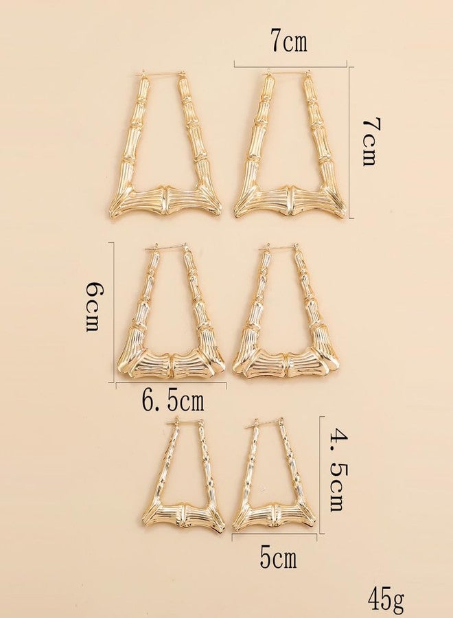 WLL Gold-Tone Bamboo Hoop Earrings for Women 90s Large Bamboo Triangle Hollow Hoop Earrings Oversized Outfits for Women Hip Hop Party Jewelry (A:50MM) - Image 5