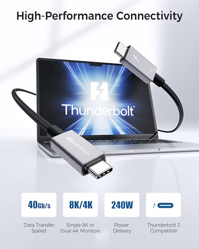 Cable Matters Intel Certified Braided 40Gbps Thunderbolt 4 Cable 33ft Black with 240W Charging Power Delivery and 8K Video Fully Compatible with Thunderbolt 3 USB 4 for Apple MacBook Pro iMac - Image 3