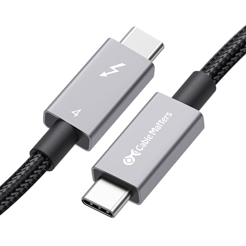 Cable Matters Intel Certified Braided 40Gbps Thunderbolt 4 Cable 33ft Black with 240W Charging Power Delivery and 8K Video Fully Compatible with Thunderbolt 3 USB 4 for Apple MacBook Pro iMac - Image 1