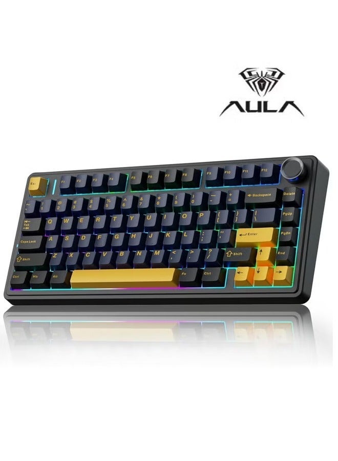 أولا كيبورد قيمنق F75 75%، لوحة مفاتيح ميكانيكية لاسلكية، لوحة مفاتيح كريمية قابلة للتبديل السريع، مفاتيح رمادية مُزلقة مسبقًا، لوحات مفاتيح ألعاب بإضاءة خلفية RGB، 3 أوضاع (2.4 جيجاهرتز/Type-C/BT5.0)، أسود - Image 1