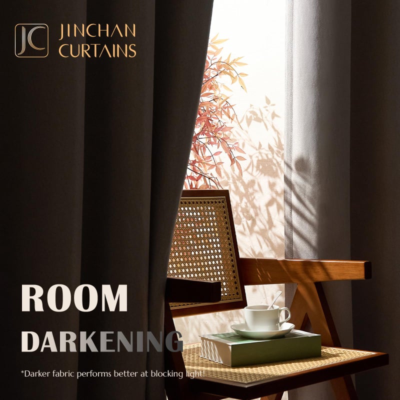 jinchan Room Darkening Linen Textured Curtain Grommet Top Thermal Insulated Room Darkening Drape for Living Room Cafe Farmhouse Greyish Beige 38" W x 54" L Inches 1 Panel - Image 5