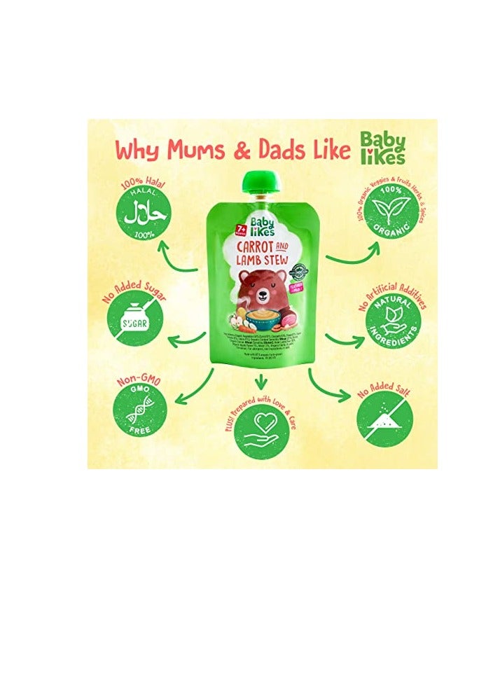 Babylikes Halal Baby Food Pouch - Carrot & Lamb Stew 130g Stage 2 Organic Baby Puree for 7+ months - 12-Pack - Image 4