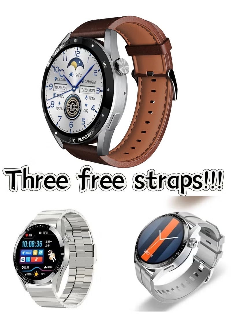 W&O X1 Pro Max Smart Watch 1.43 Inch AMOLED Display Bluetooth Calling Heart Rate Activity Tracker Multi Sports Modes With 3 Interchangeable Straps Compatible With Android iOS For Men Business Sports Travel And Daily Wear