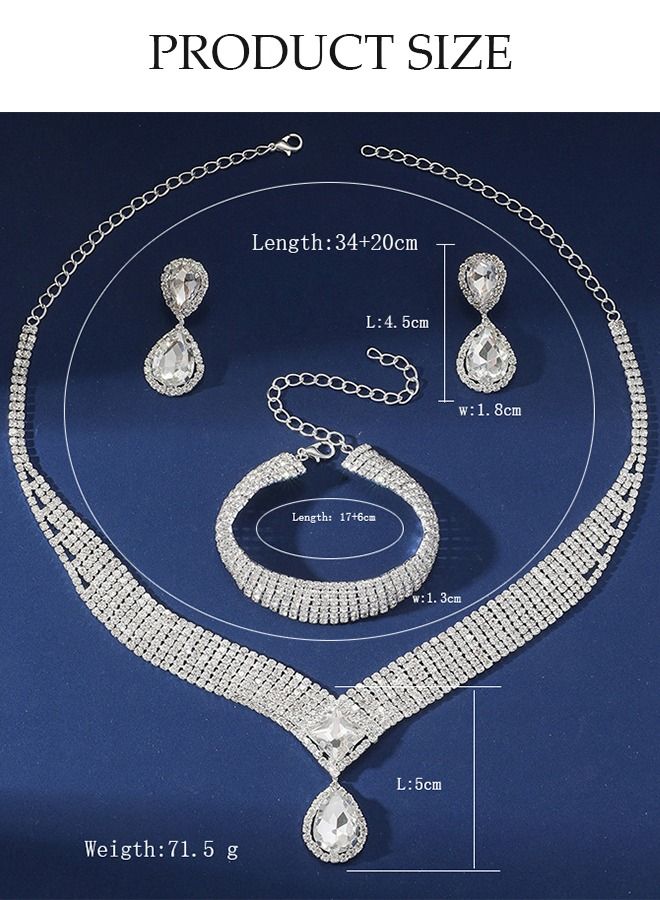 DUNISO 3Piece Jewelry Set With Necklace Bracelet and Earrings Full Diamond V Neck Necklace Crystal Earrings Wedding Bridal Bridesmaid Costume Jewelry Set for Women and Girls Dress Accessories - Image 4