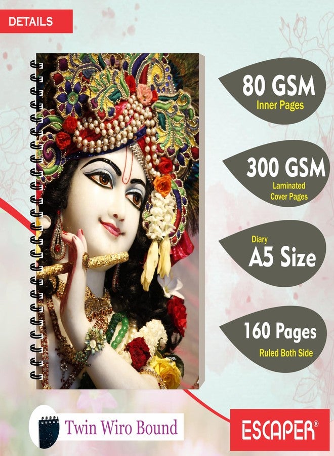 ESCAPER Radha Krishna Diary Notebook A5 Size, 160 Ruled Pages, Designer Notepad For Writing, Office, Gift, Students Smooth Writing Notebooks, Executive Notepad (1, Krishna Design 1) - Image 2