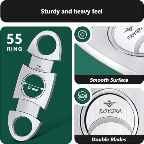 roygra Cigar Cutter Set (2 Pack), Guillotine Double Blade, Cigar Accessories for Men, Stainless Steel Smoking Accessories Tool, Portable Sharp Clean Cut - Silver - Image 3