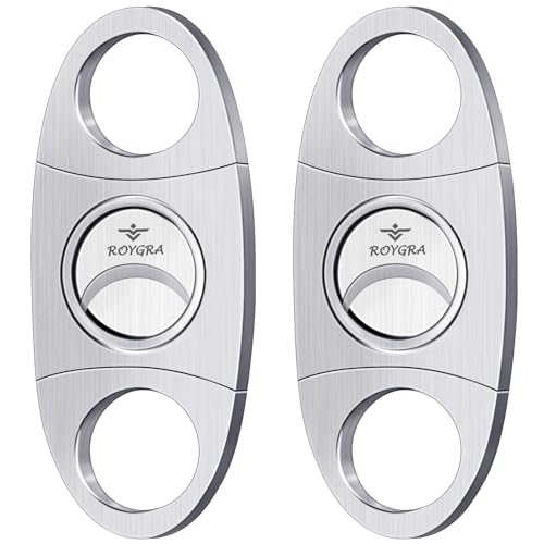 roygra Cigar Cutter Set (2 Pack), Guillotine Double Blade, Cigar Accessories for Men, Stainless Steel Smoking Accessories Tool, Portable Sharp Clean Cut - Silver - Image 1