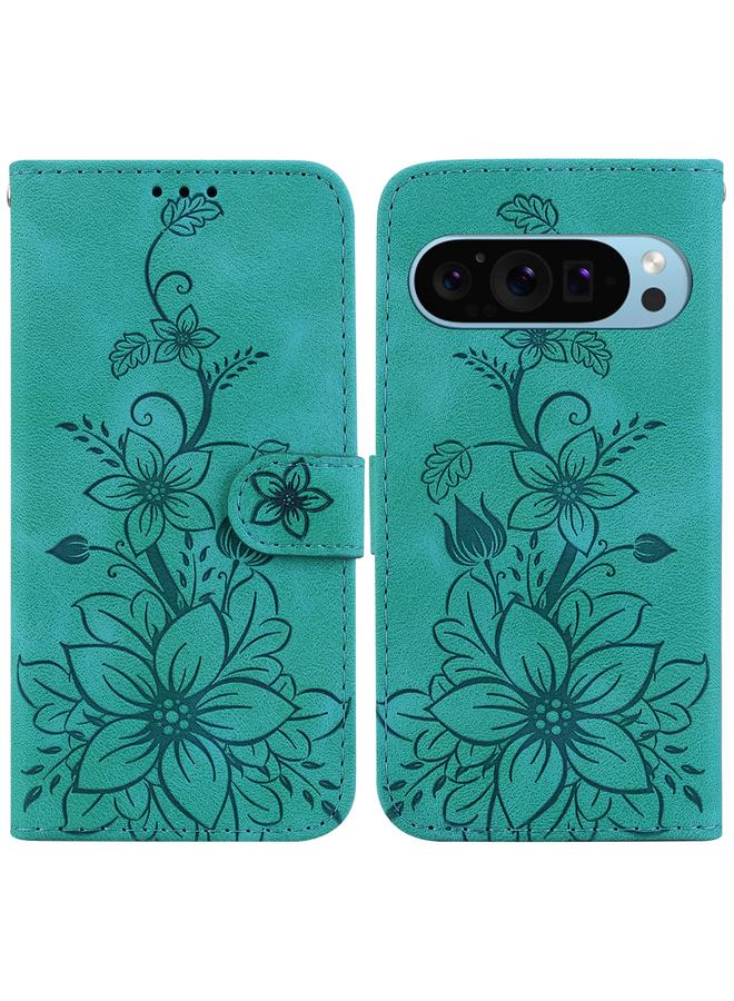 اس-توب جراب لهاتف Google Pixel 9 Pro، جراب هاتف من الجلد المنقوش بنقشة زنبق - Image 1