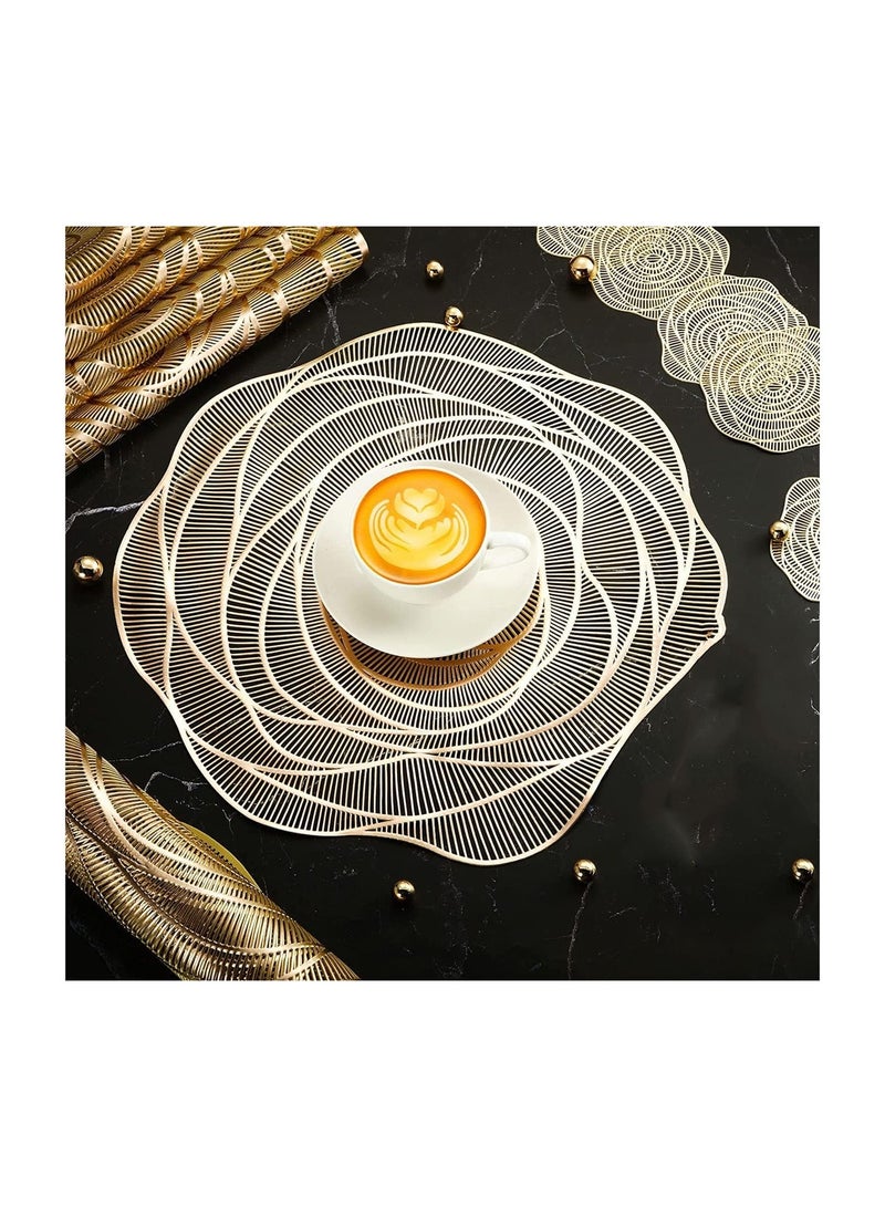 SYOSI 12Pcs Round Pressed Vinyl Placemats Rose Gold Metallic Place Mat Coaster Including and Coasters Slip Resistant Table Mats for Dining Kitchen Decor - Image 2