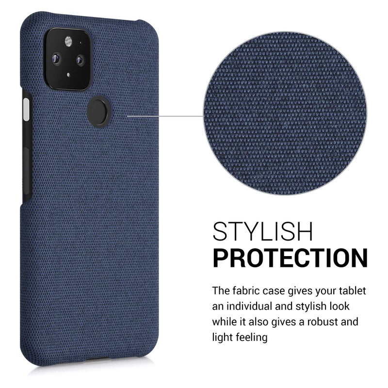 kwmobile Fabric Case Compatible with Google Pixel 5 - Case Hard Protective Phone Cover with Material Texture - Dark Blue - Image 3