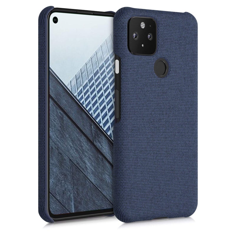 kwmobile Fabric Case Compatible with Google Pixel 5 - Case Hard Protective Phone Cover with Material Texture - Dark Blue - Image 1