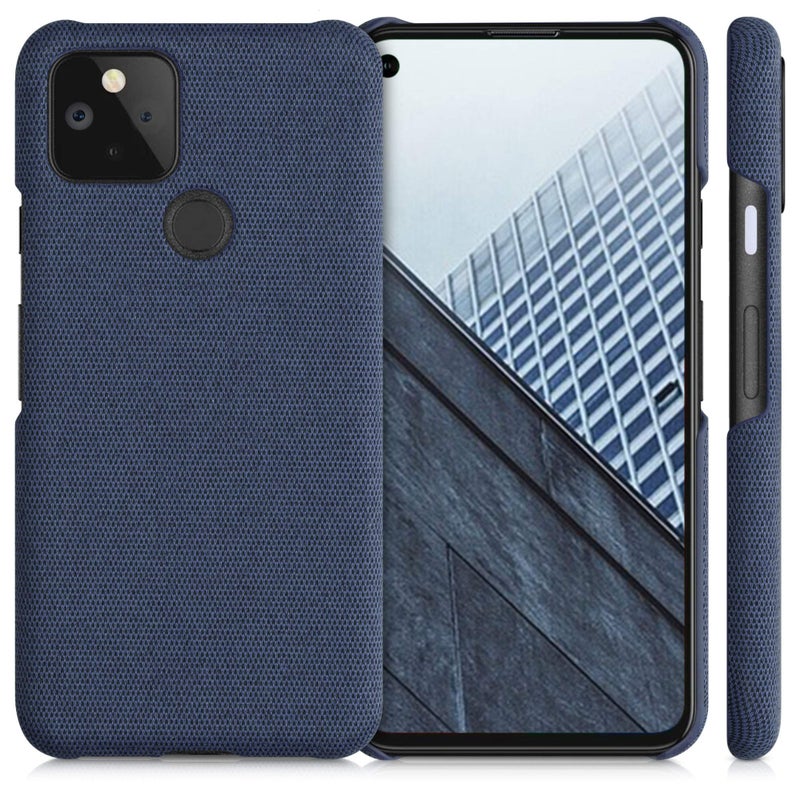 kwmobile Fabric Case Compatible with Google Pixel 5 - Case Hard Protective Phone Cover with Material Texture - Dark Blue - Image 5