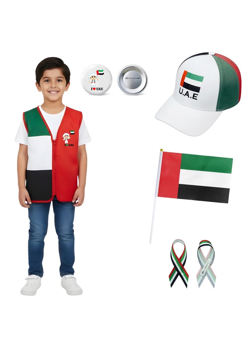 PRINTSHOP4ME UAE National Day Kids Boys UAE Vest | Stylish Boys Vests | COMBO includes - UAE VEST | UAE CAP | BUTTON BADGE | HAND FLAG | UAE RIBBON - Image 1