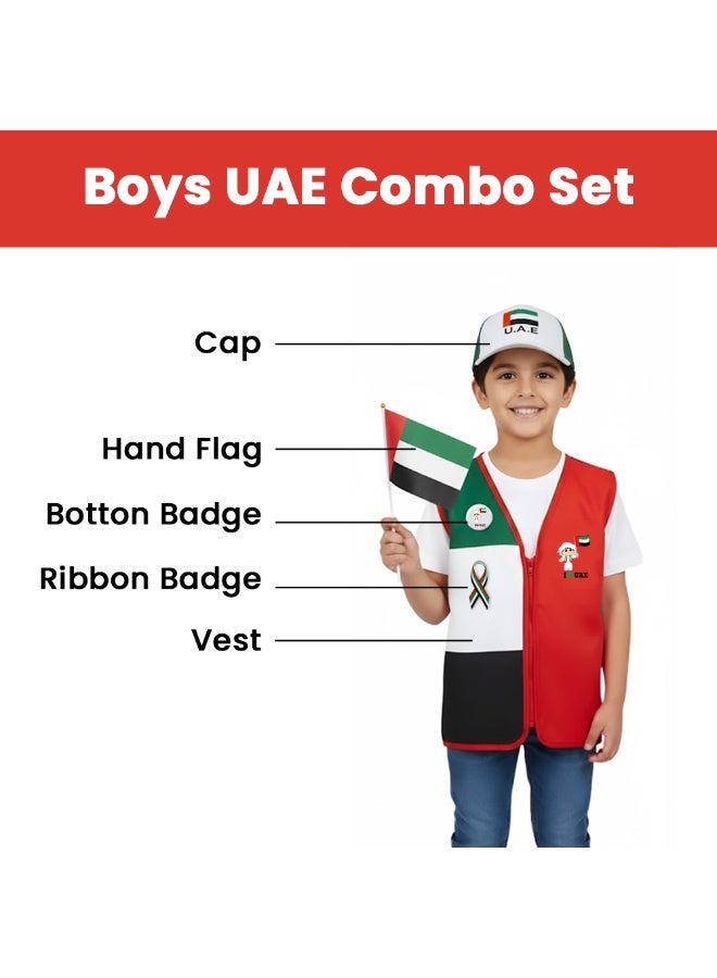 PRINTSHOP4ME UAE National Day Kids Boys UAE Vest | Stylish Boys Vests | COMBO includes - UAE VEST | UAE CAP | BUTTON BADGE | HAND FLAG | UAE RIBBON - Image 3