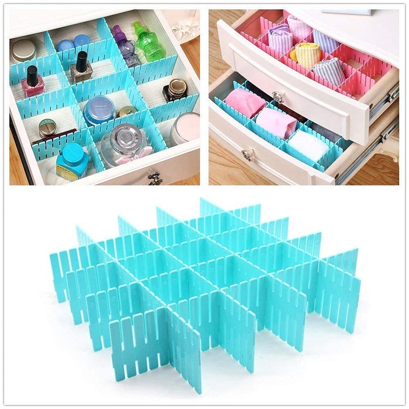 SEVEN SPACE Plastic Grid Drawer Dividers Adjustable Sock Underwear Dresser Drawer Organizers Divider for Stationary Storage 18 Blue - Image 2