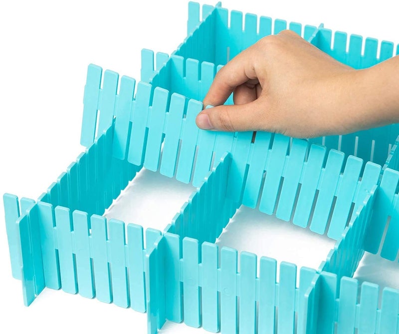 SEVEN SPACE Plastic Grid Drawer Dividers Adjustable Sock Underwear Dresser Drawer Organizers Divider for Stationary Storage 18 Blue - Image 3