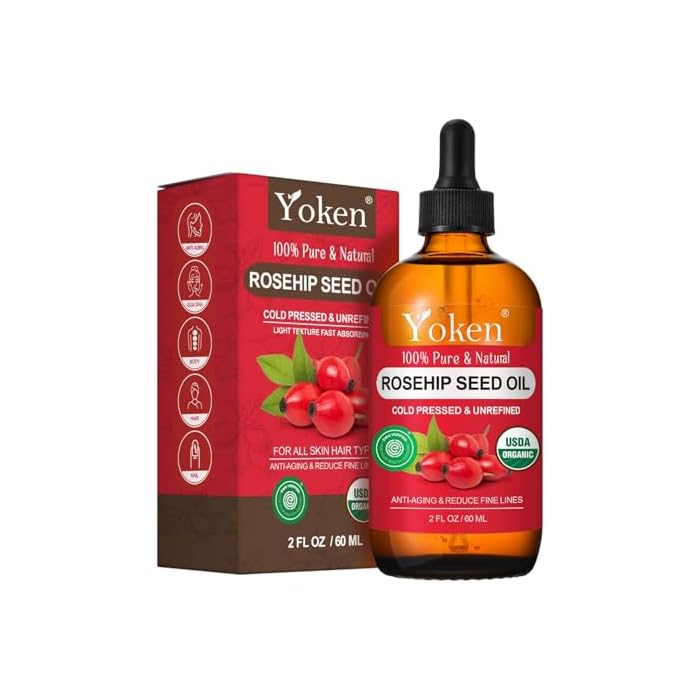 Yoken Organic Rosehip Seed Oil for Face, Skin & Hair, Cold Pressed, 2 fl oz
