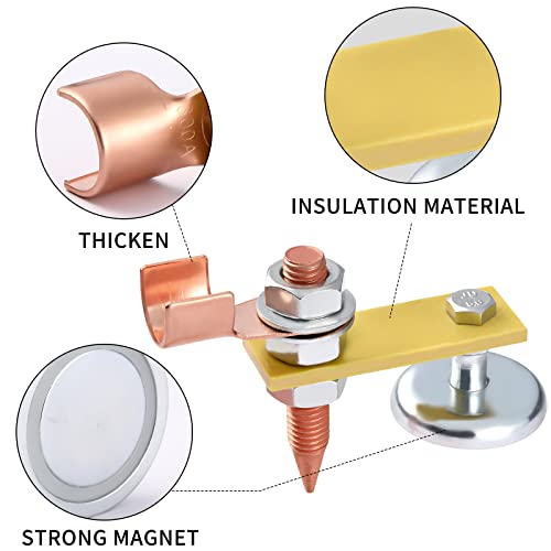 Fpxnb 2 Pack Magnetic Welding Support Ground Clamp Tools with 2 Conductive Rods, Welding Magnet Head Strong Magnetism Large Suction, Copper Tail Welding Accessories Stability Clamps - Image 3
