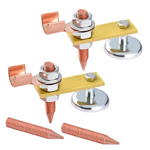 Fpxnb 2 Pack Magnetic Welding Support Ground Clamp Tools with 2 Conductive Rods, Welding Magnet Head Strong Magnetism Large Suction, Copper Tail Welding Accessories Stability Clamps - Image 1