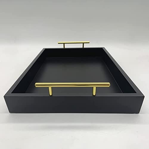 DDS Dream Decor Shoppee Serving Tray,Tray For Coffee Table With Polished Metal Handles, Living Room Bed Room Coffee Bar Organizer Modern Decorative Tray (Black, Rectangular) - Image 2