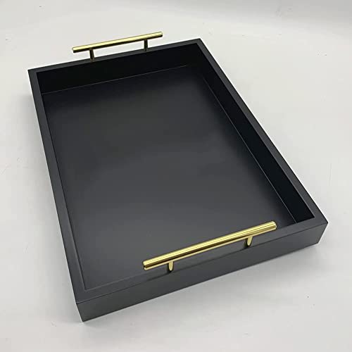 DDS Dream Decor Shoppee Serving Tray,Tray For Coffee Table With Polished Metal Handles, Living Room Bed Room Coffee Bar Organizer Modern Decorative Tray (Black, Rectangular) - Image 5