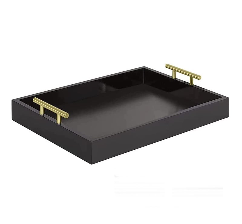 DDS Dream Decor Shoppee Serving Tray,Tray For Coffee Table With Polished Metal Handles, Living Room Bed Room Coffee Bar Organizer Modern Decorative Tray (Black, Rectangular) - Image 4