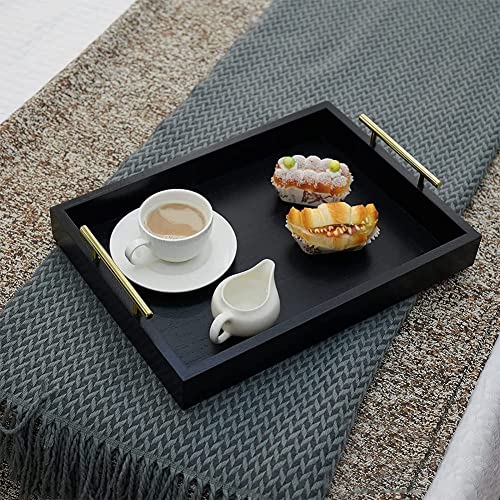 DDS Dream Decor Shoppee Serving Tray,Tray For Coffee Table With Polished Metal Handles, Living Room Bed Room Coffee Bar Organizer Modern Decorative Tray (Black, Rectangular) - Image 1