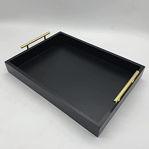 DDS Dream Decor Shoppee Serving Tray,Tray For Coffee Table With Polished Metal Handles, Living Room Bed Room Coffee Bar Organizer Modern Decorative Tray (Black, Rectangular) - Image 3