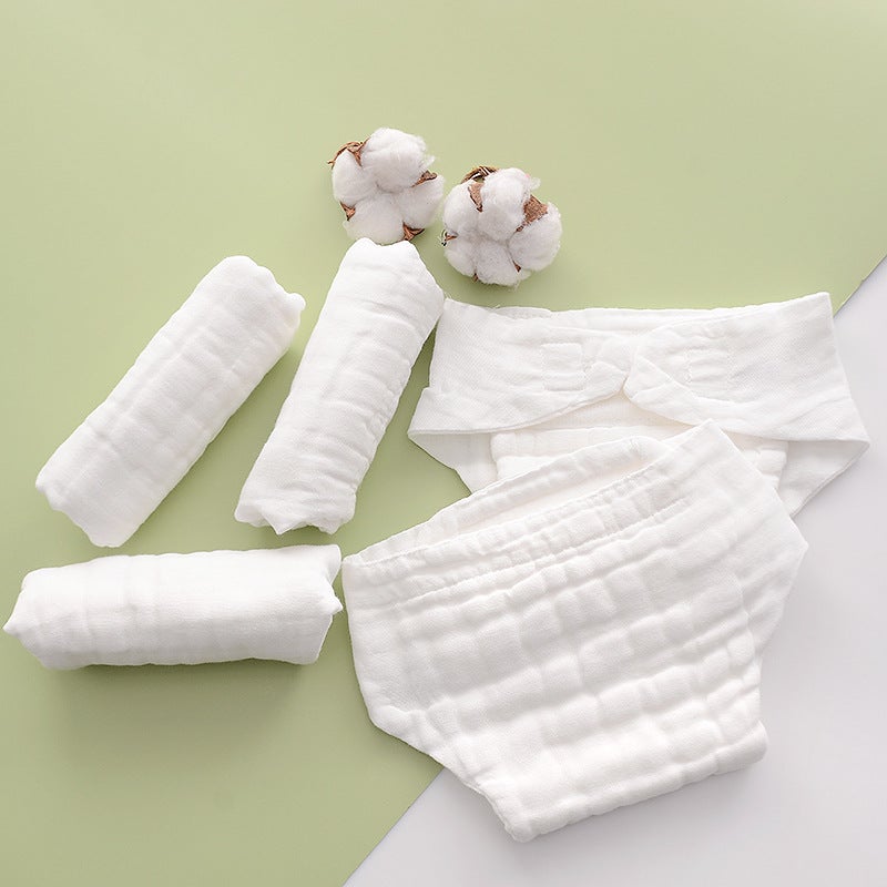Cotton Gauze Diapers Washable Baby Cloth Pants Summer White 5 Pack 