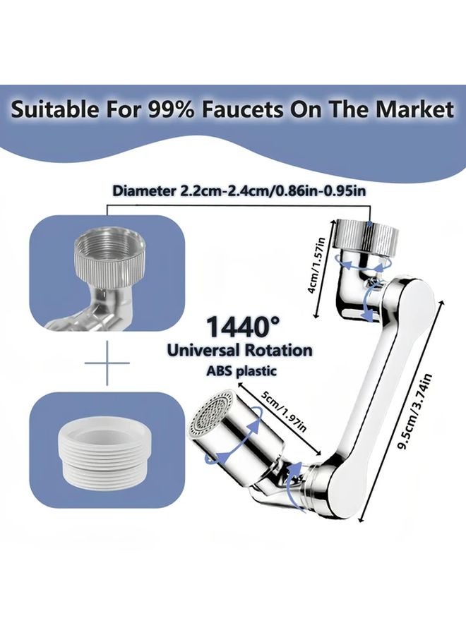 Adjustable Faucet Aerator Extender 1440 Swivel Water Saving Crystal Silvery Two Spray Modes - Image 4