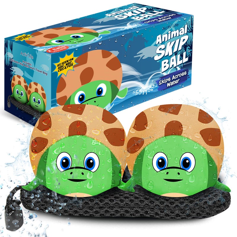 Activ Life 2 Pack Skip Balls, Water Toys for Kids, Friends, Family at Swimming Pool, Beach Games, Fun Gifts for Teens (Sea Turtle) - Image 1