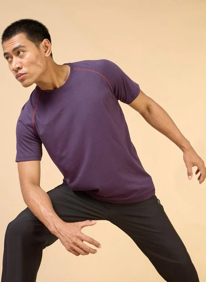 Cult Men Purple Plain Sculpted COMFORTech T-Shirt