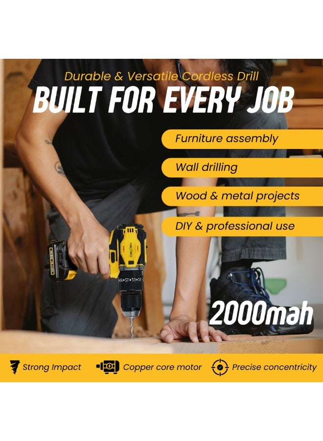 Nexso 21V Cordless Drill Machine with 2-Speed Settings | Adjustable Torque Control, Keyless Chuck & Lithium Battery | Power Drill for Home DIY, Wood, Plastic, and Metal Drilling - Image 4