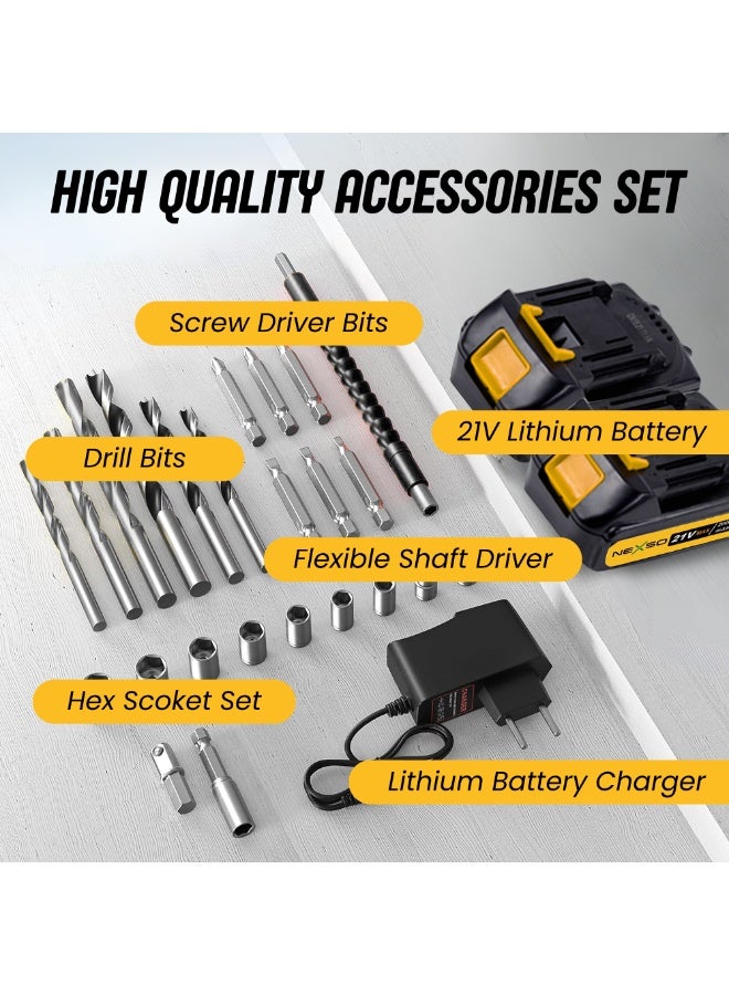 Nexso 21V Cordless Drill Machine with 2-Speed Settings | Adjustable Torque Control, Keyless Chuck & Lithium Battery | Power Drill for Home DIY, Wood, Plastic, and Metal Drilling - Image 3