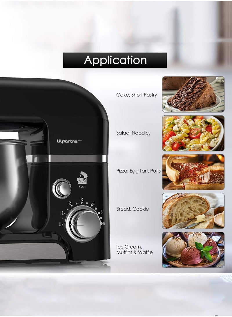 Bolivia's Kitchen Stand Mixer,5 L Small Electric Food Mixer,6 Speeds Portable Lightweight Kitchen Mixer for Daily Use with Egg Whisk,Dough Hook,Flat Beater (Black)  - Image 3