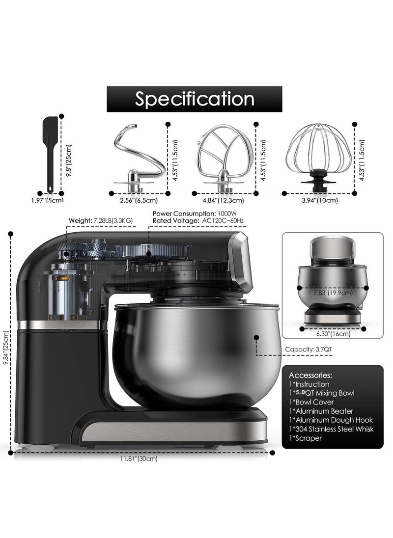 Bolivia's Kitchen Stand Mixer,5 L Small Electric Food Mixer,6 Speeds Portable Lightweight Kitchen Mixer for Daily Use with Egg Whisk,Dough Hook,Flat Beater (Black)  - Image 2
