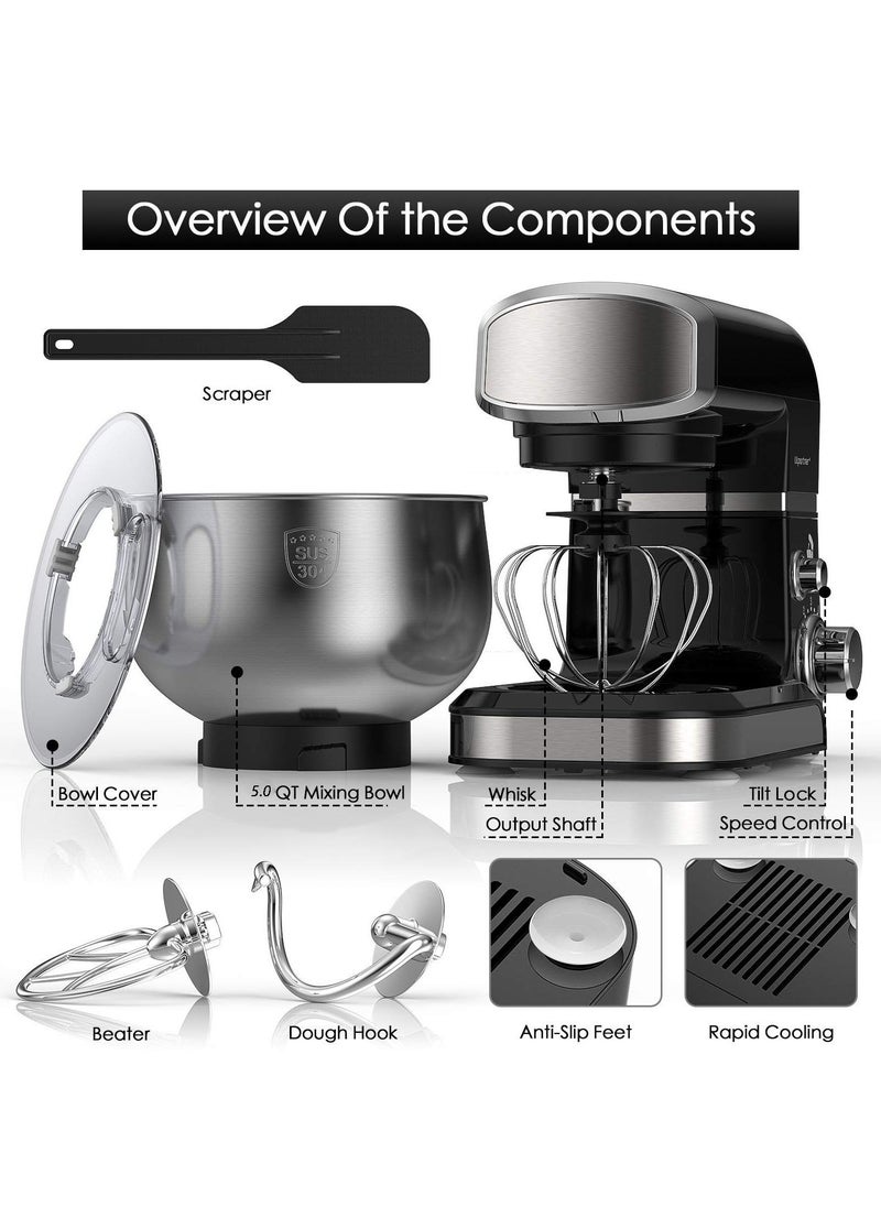 Bolivia's Kitchen Stand Mixer,5 L Small Electric Food Mixer,6 Speeds Portable Lightweight Kitchen Mixer for Daily Use with Egg Whisk,Dough Hook,Flat Beater (Black)  - Image 4